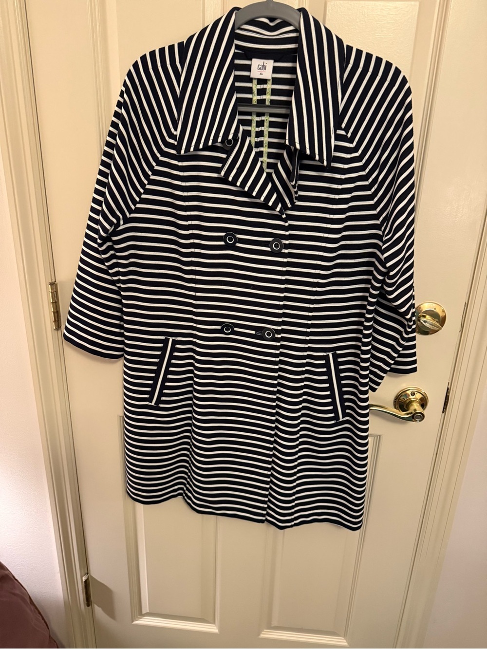 CAbi Women's Black & White Striped Double-Breasted Jacket Size XL